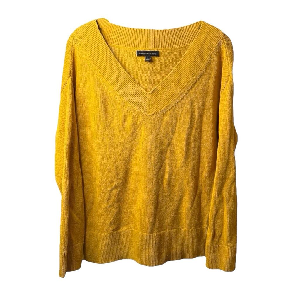 Banana Republic Yellow V Neck Sweater Women’s Large Cozy Soft Knit Relaxed